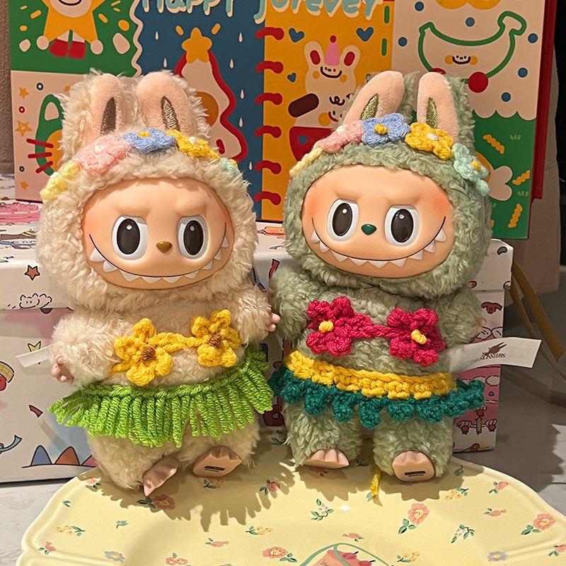 (Only-Clothes) Labubu Doll Clothes Grass Skirt Clothes Bikini Doll Super Cute Decoration Original Hair Band Cute Doll Accessories