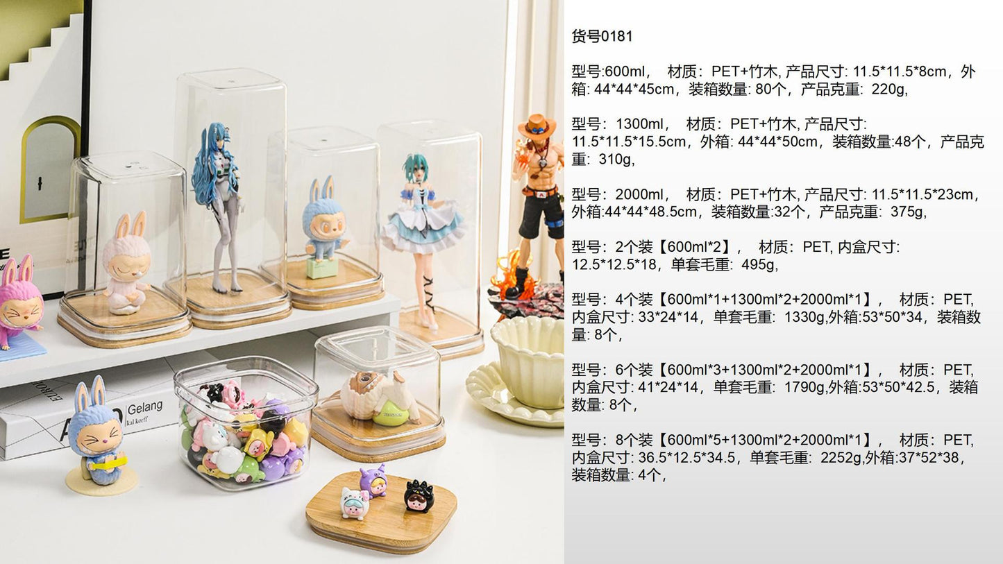 Transparent Labubu Display Box Dustproof Bamboo Wood High Transparency Trendy Toy Cute Bubble Mart Figurine Box Mini Storage Box