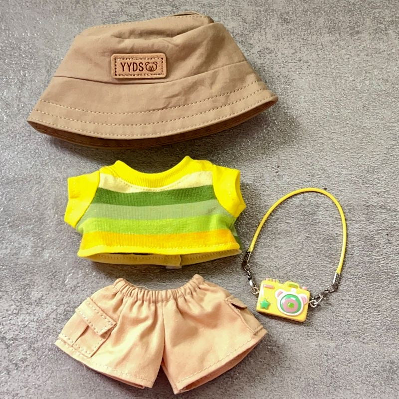 (only-clothes) First, Second, and Third Generation Labubu Summer T-Shirt Dress-Up Fisherman Hat Clothes Hot-Selling Standing Dress-Up Pendant Accessories
