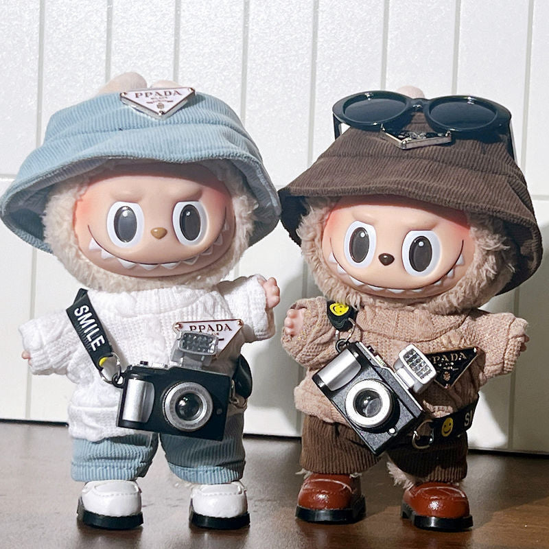 (only-clothes) Labubu Doll Clothes First and Second Generation Doll Tops Fisherman Hat Set Cool Doll Clothes Shoes Sitting Party