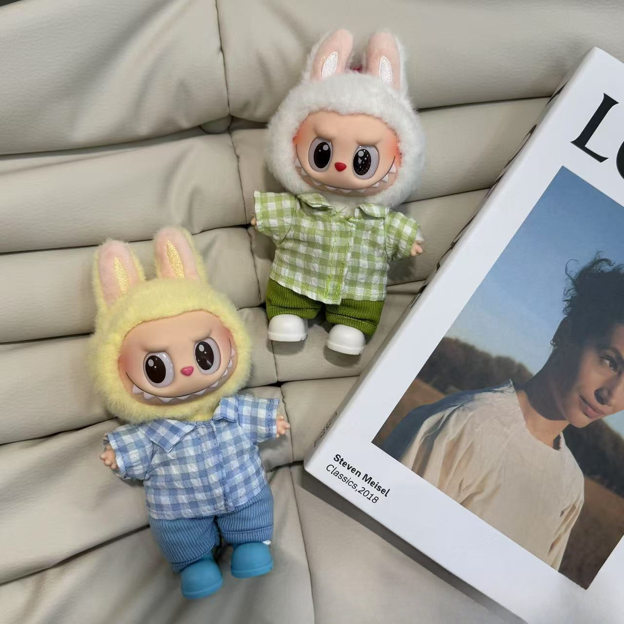 (only-clothes) Only Clothes 17cm Labubu Doll Clothes Second and Third Generation Vinyl Doll Clothes Plaid Shirt Set Hat Shoes