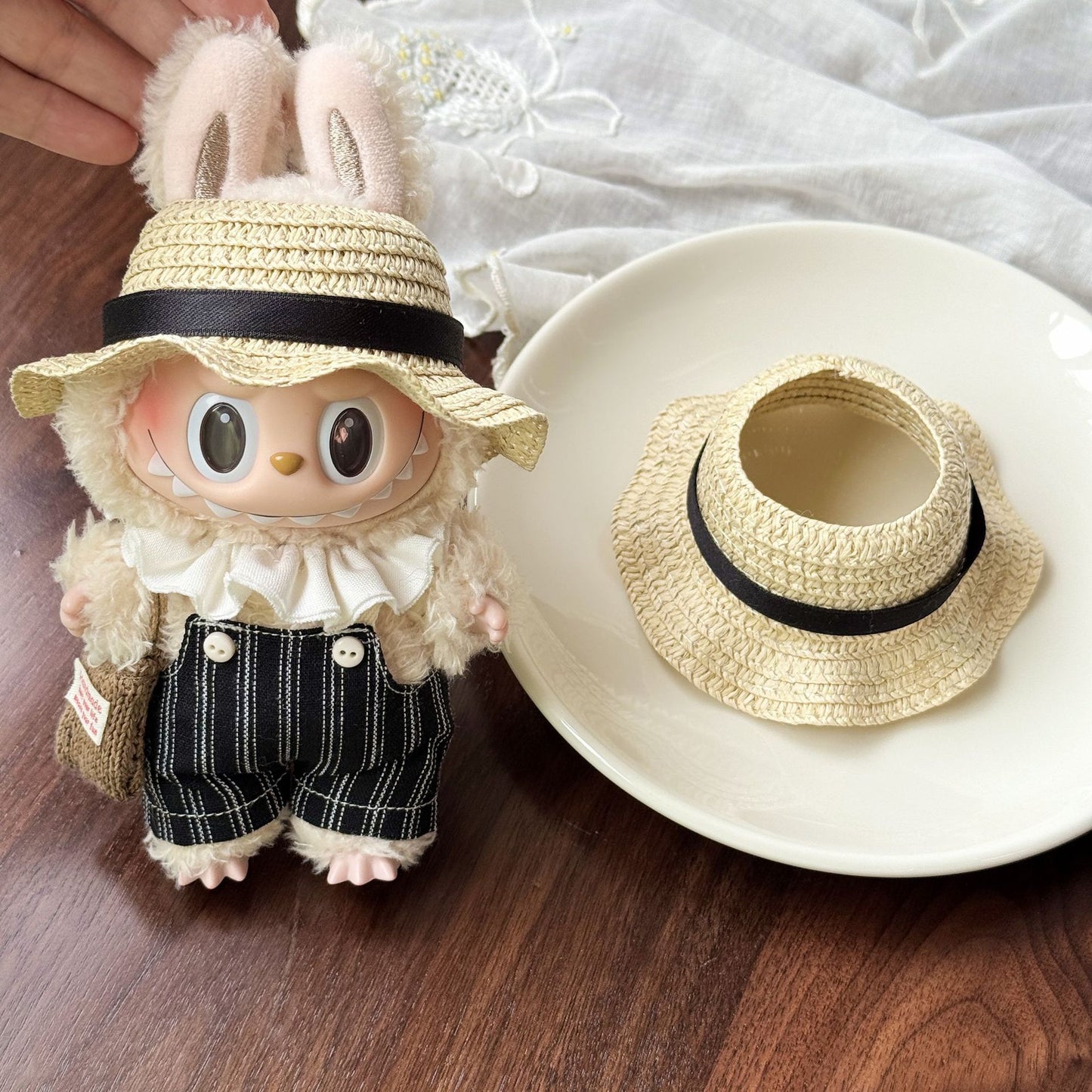 (Only-clothes)17cm rag hat self-deprecating bear straw hat wholesale 10cm cotton doll change hat straw hat