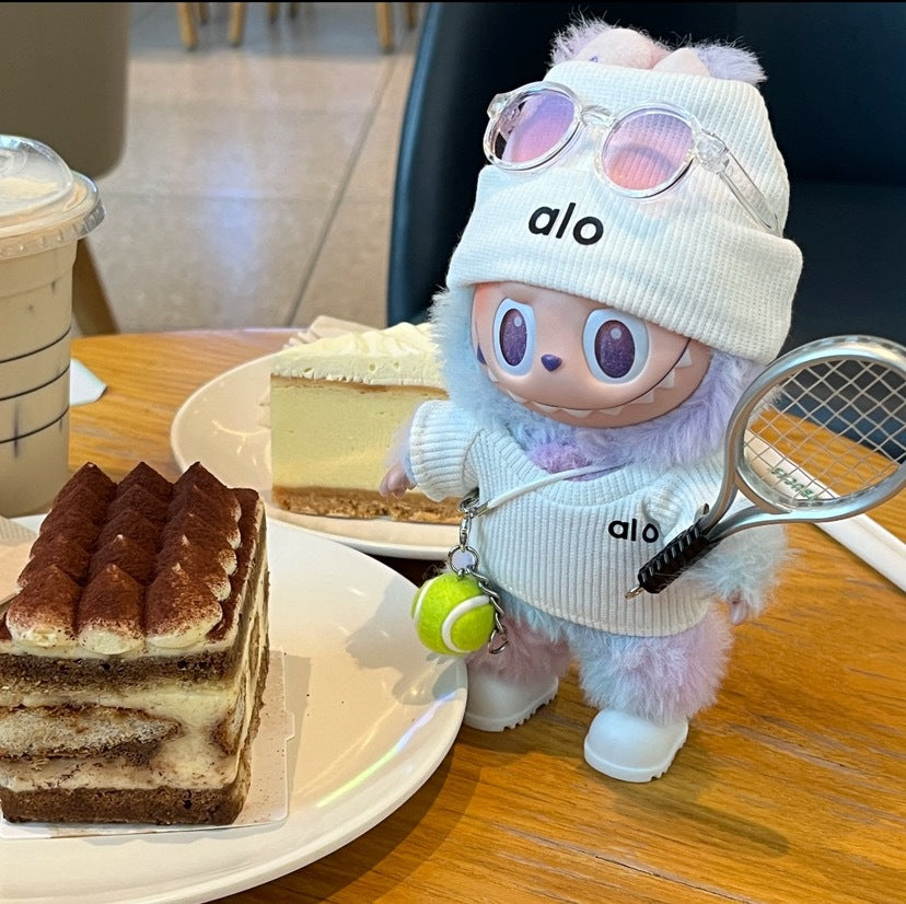 (only-clothes) In Stock Alo Knitted Labubu Tennis Baby Clothes Sports Set First Second Third Generation Sitting Party Labubu Clothes