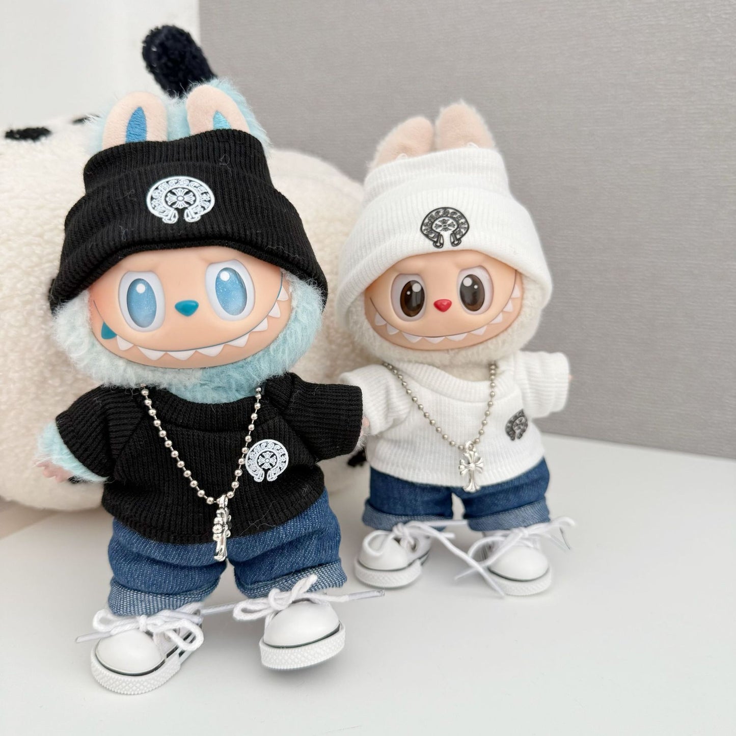 (only-clothes) New Labubu Plush Doll Trendy Brand Crow Heart Set Baby Clothes Replacement Ribbed Shirt Hot-Selling Big Brand Set Cute Baby Clothes