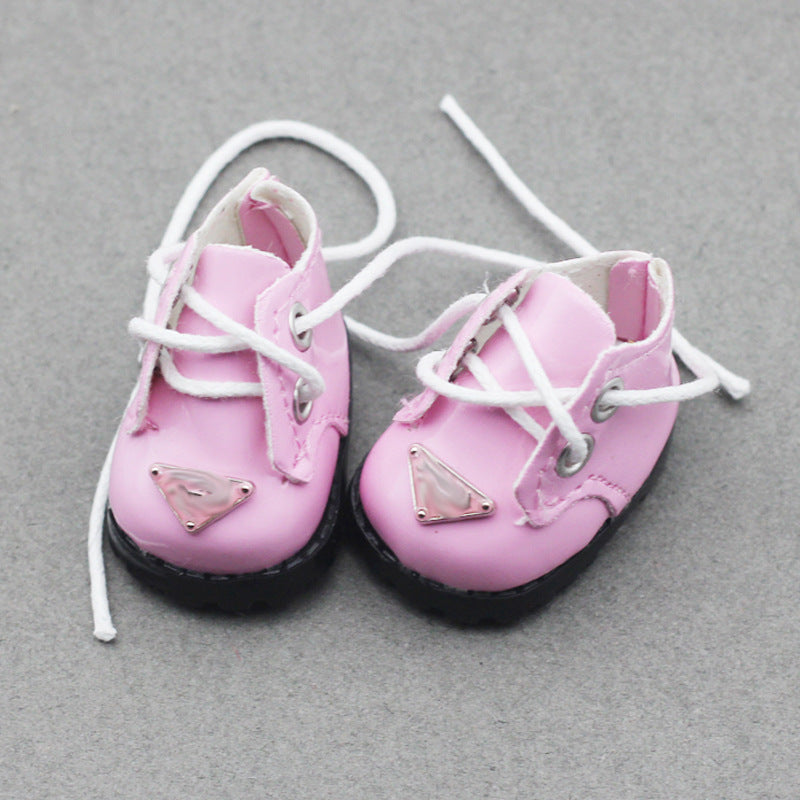 (only-clothes) Labubu 10cm Cotton Doll Shiny Leather Round Toe Lace-up Suit Shoes Finger Shoes 3.8*2.3cm