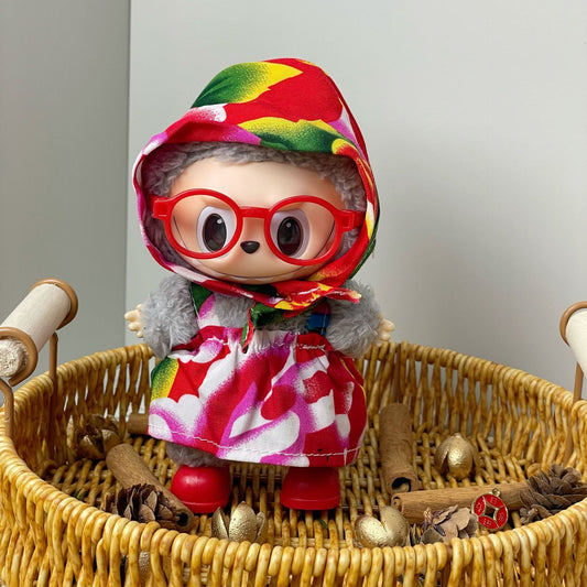 (only-clothes) Labubu One-piece Hat Set Only Clothes First and Second Generation Labubu Cute Baby Clothes Red Floral Doll Dress