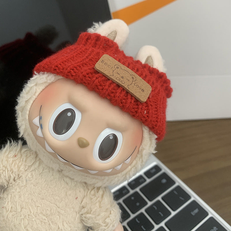 (only-clothes) Labubu Baby Clothes Vinyl Doll Knitted Sweater Hat Casual Trendy Outfit (doll not included)