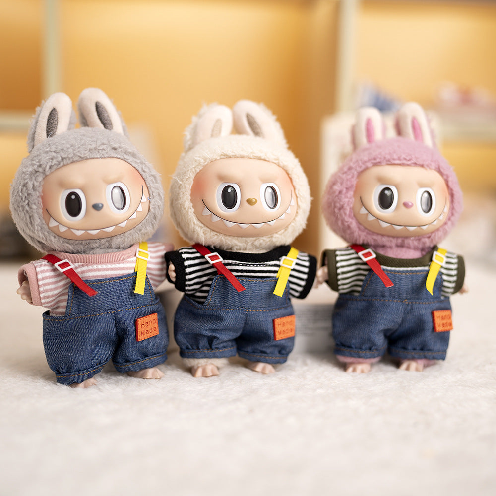 Labubu Plush Doll Clothes T-Shirt with Denim Overalls Labubu Plush Toy Doll Accessories Clothes
