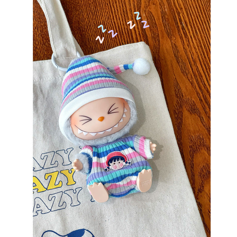 (only-clothes) LABUBU Sitting Party Baby Clothes Labubu Macaron 2nd Generation Vinyl Doll Autumn Jumpsuit Hat Set
