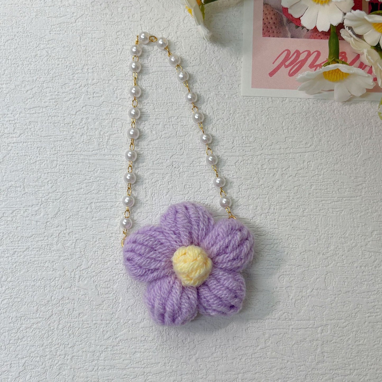 (only-clothes) New Handmade Crochet Bubble Mart Flower Crossbody Bag Labubu Doll Cute Plush Toy Accessories Clearance