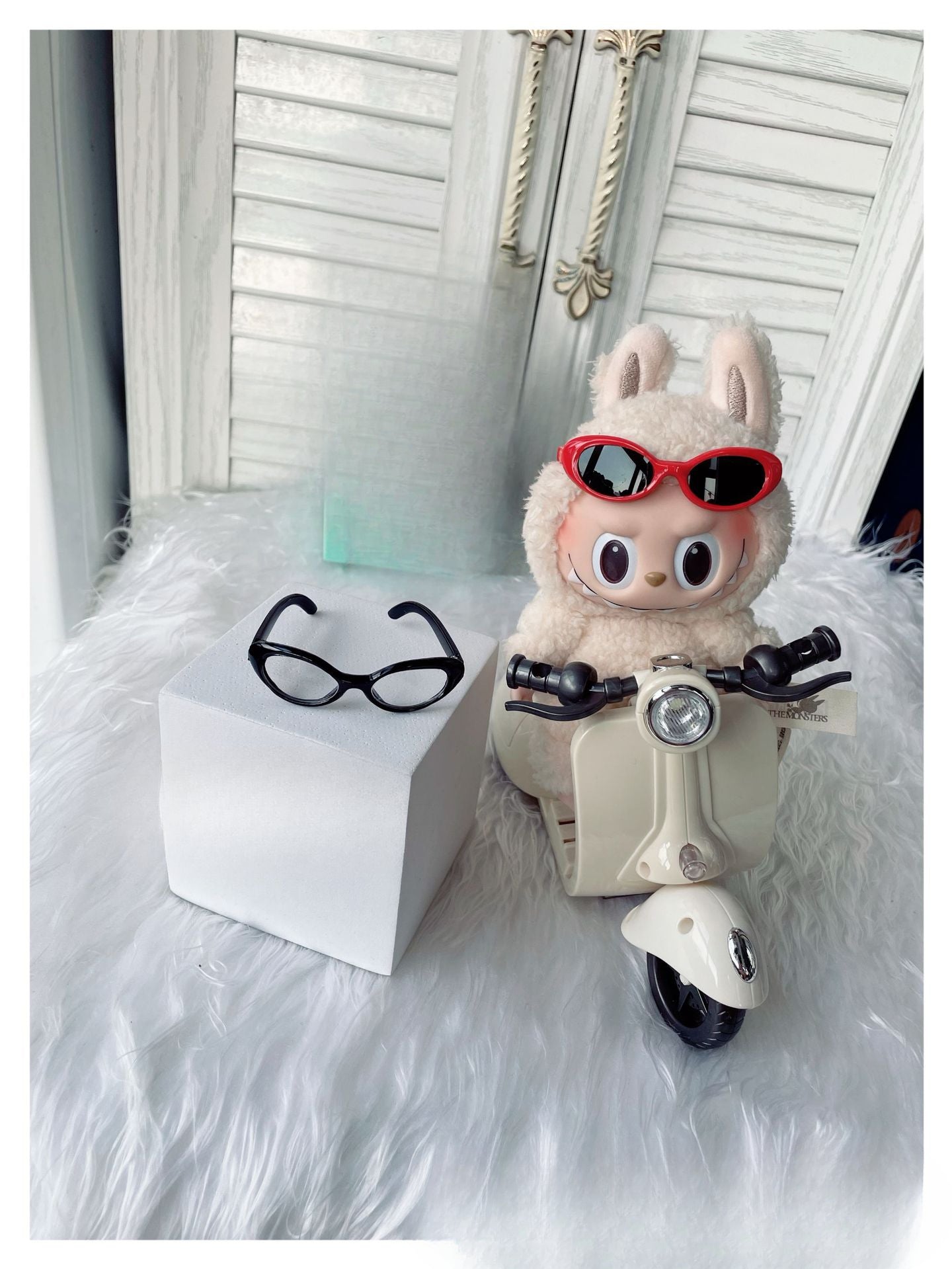 (only-clothes) 6.5cm Small Glasses Labubu Glasses Sunglasses Self-Deprecating Bear Glasses Small Cotton Doll Glasses