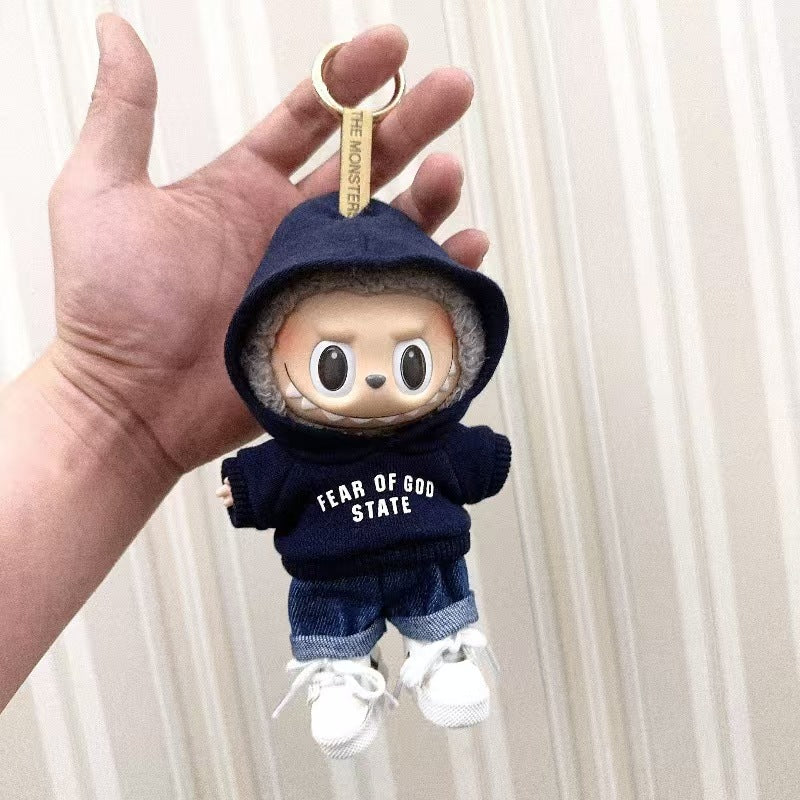 (only-clothes) Only Selling Clothes] 17cm Pendant Blind Box Labubu Doll Keychain Labubu Plush Doll Printed Sweatshirt Set