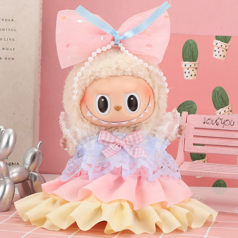 17cm Labubu First Second Third Generation Sitting Party Dress Set Doll Clothes Cute