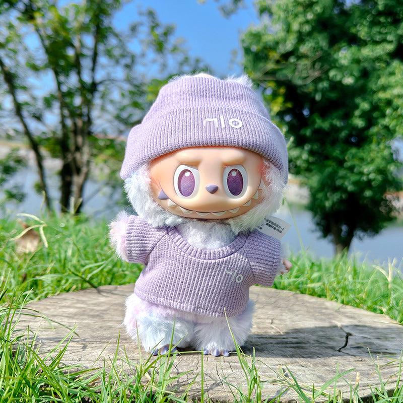 Baby Clothes Suitable for First, Second, and Third Generation 17cm Labubu Macaron Blind Box Sitting Party Logo Knitted Set 