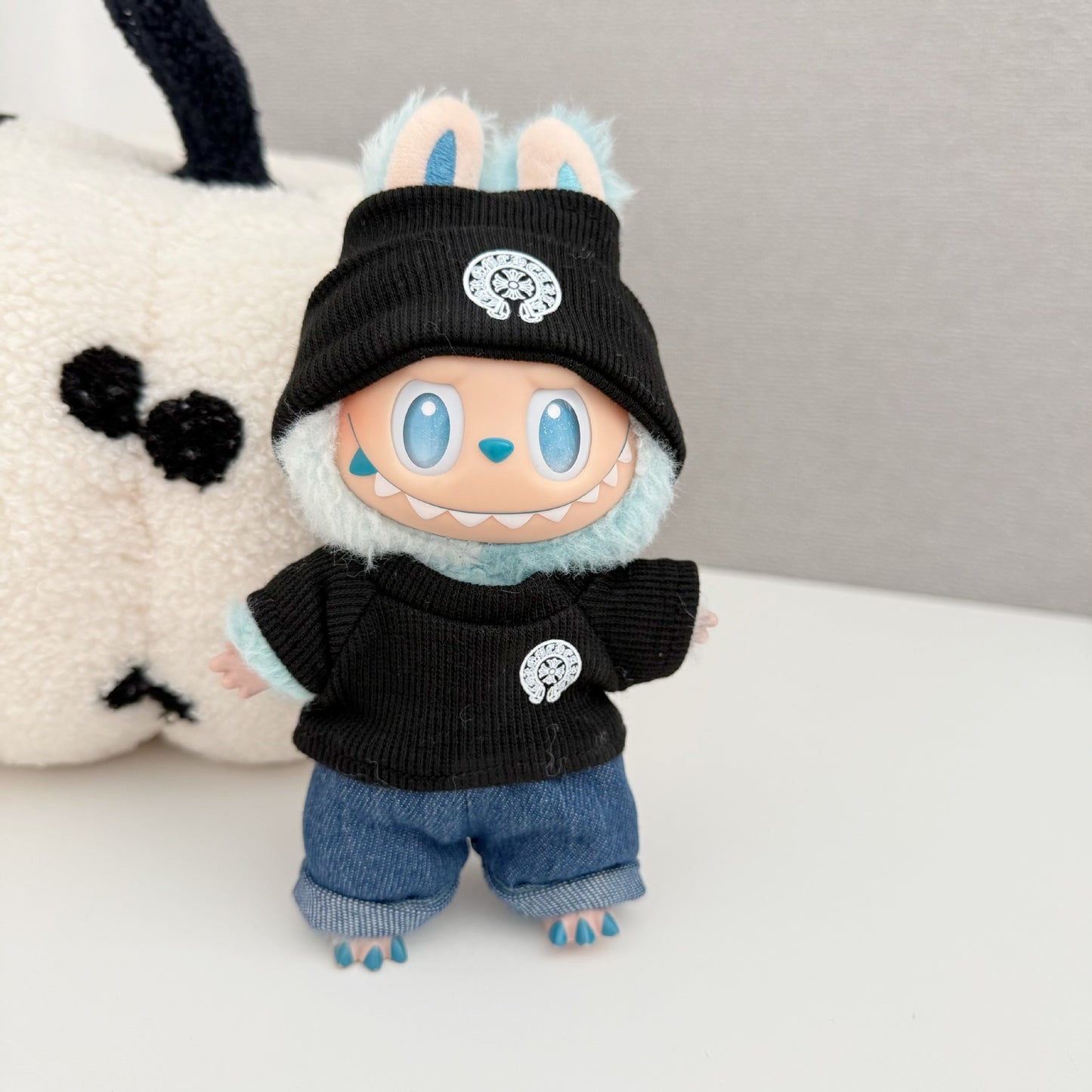 (only-clothes) New Labubu Plush Doll Trendy Brand Crow Heart Set Baby Clothes Replacement Ribbed Shirt Hot-Selling Big Brand Set Cute Baby Clothes