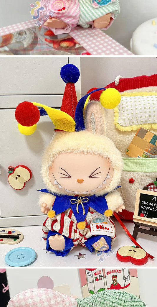 (Only-Clothes) Labubu Doll Clothes Automobiles Curtain Cloth Clothes Three Generations Wear Circus Clown Fashion Big Brand Cute Cartoon National Style