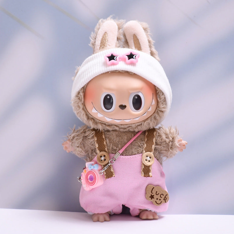 (only-clothes) First and Second Generation Labubu Pendant Luck Overalls Hat Set Labubu Dress-Up Doll Clothes