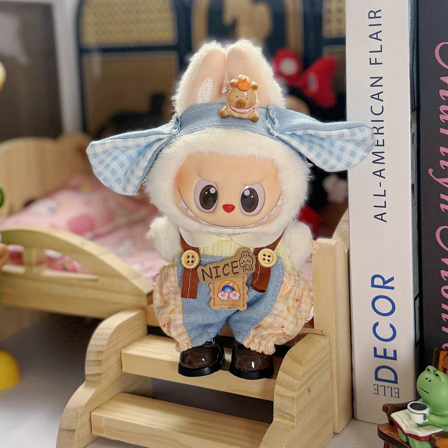 (only-clothes)15- 17cm Labubu Clothes Blind Box Sitting Party Labubu Doll Cowboy Hat Strap Only Clothes