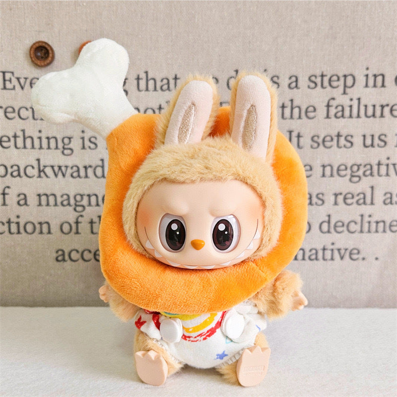 (only-clothes) First, Second, and Third Generation 15CM Labubu Pendant Halloween Pumpkin Outfit Overalls Black Hat Plush Toy Costume