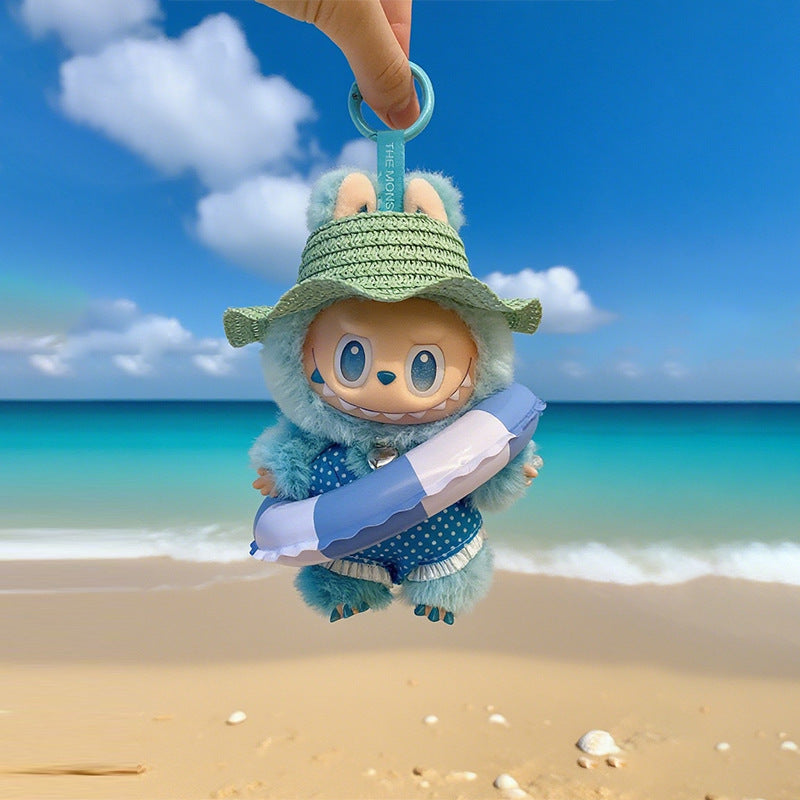 (only-clothes) Beach Vacation Style Labubu Baby Clothes Accessories Plush Doll Pearl Glasses Swimming Ring Set