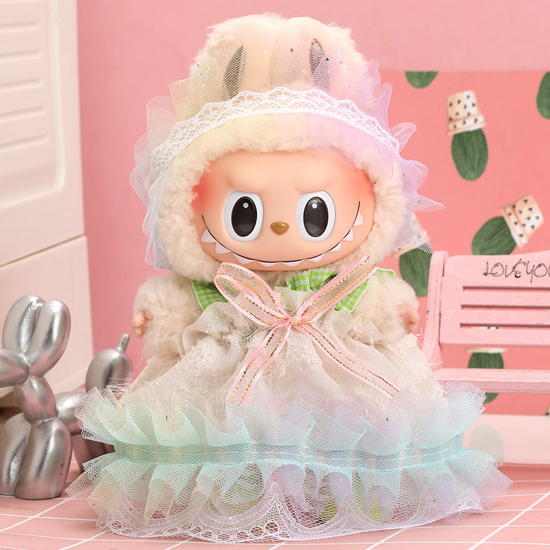 17cm Labubu First Second Third Generation Sitting Party Dress Set Doll Clothes Cute
