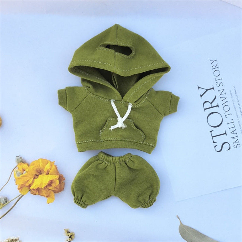 17cm Vinyl Macaron Plush Keychain Labubu Doll with Replacement Hoodie and Pants Set