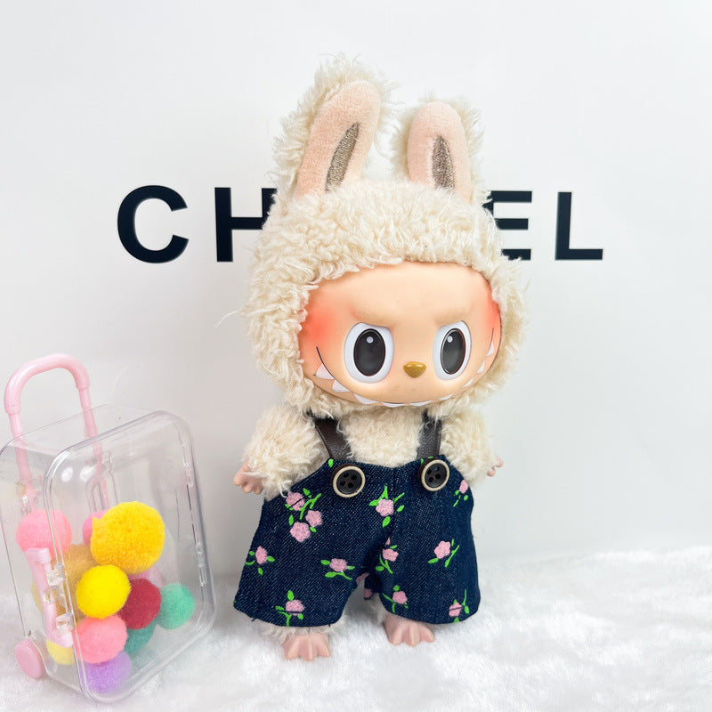 (only-clothes) Only Selling Clothes] 17cm Pendant Blind Box Labubu Doll Clothes Keychain Labubu Plush Doll Denim Clothes Cute