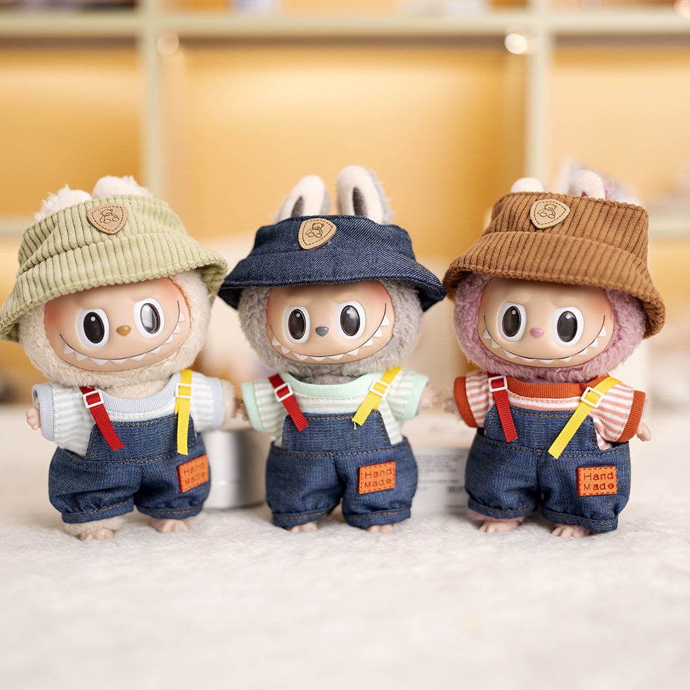 Labubu Plush Doll Clothes T-Shirt with Denim Overalls Labubu Plush Toy Doll Accessories Clothes