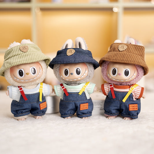 Labubu Plush Doll Clothes T-Shirt with Denim Overalls Labubu Plush Toy Doll Accessories Clothes
