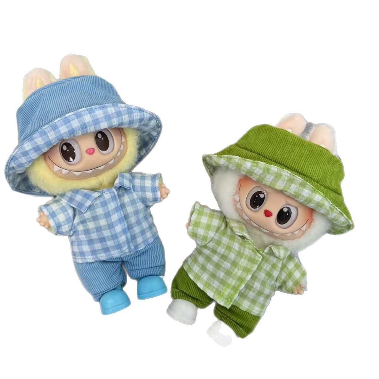 (only-clothes) Only Clothes 17cm Labubu Doll Clothes Second and Third Generation Vinyl Doll Clothes Plaid Shirt Set Hat Shoes