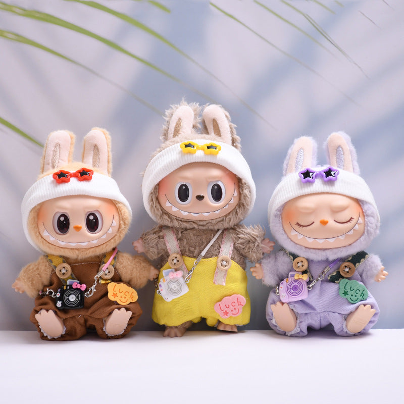 (only-clothes) First and Second Generation Labubu Pendant Luck Overalls Hat Set Labubu Dress-Up Doll Clothes