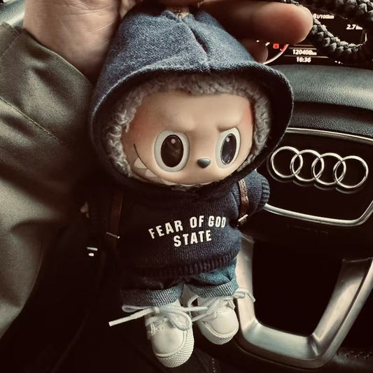 (only-clothes) Only Selling Clothes] 17cm Pendant Blind Box Labubu Doll Keychain Labubu Plush Doll Printed Sweatshirt Set