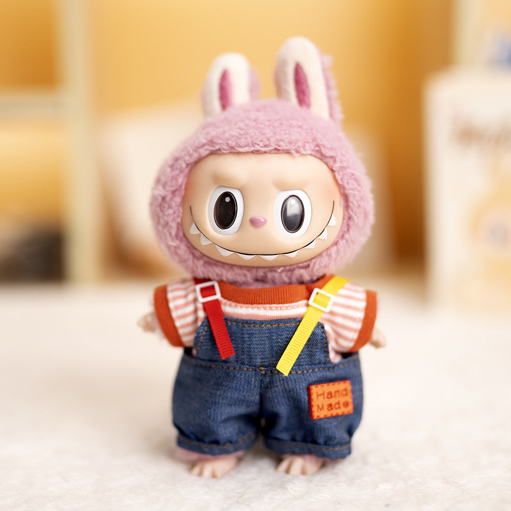 Labubu Plush Doll Clothes T-Shirt with Denim Overalls Labubu Plush Toy Doll Accessories Clothes