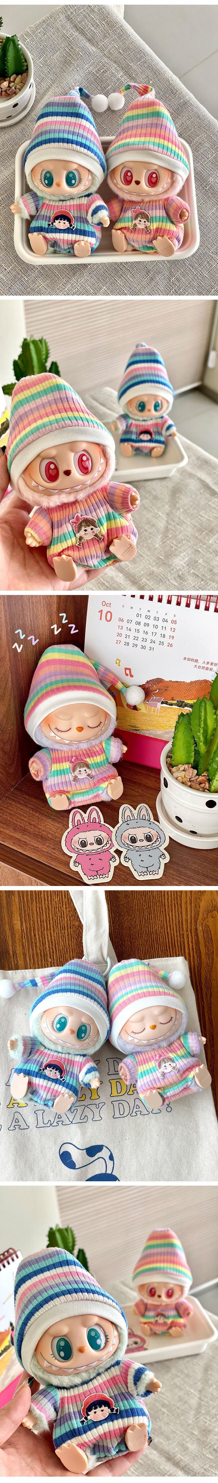(only-clothes) LABUBU Sitting Party Baby Clothes Labubu Macaron 2nd Generation Vinyl Doll Autumn Jumpsuit Hat Set