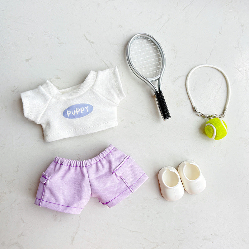 (Only-Clothes) Labubu Doll Clothes Sports Series Three Generations Clothes Suit Tennis Sportswear Cute Automobiles Curtain Soft Toy Accessories