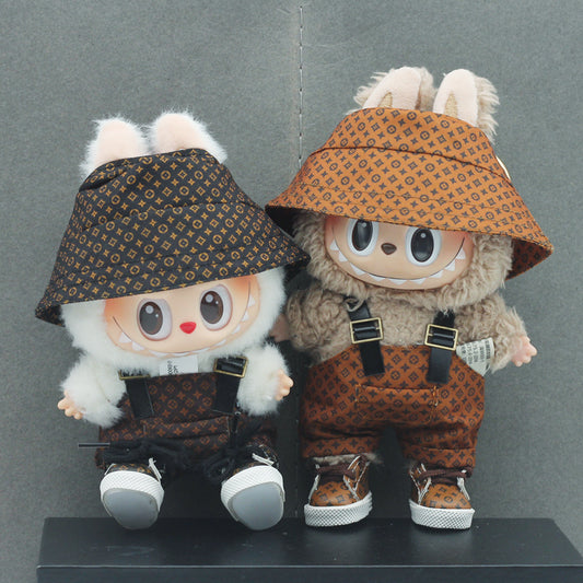 (only-clothes) Vinyl Macaron Labubu Overalls Bubble Mart 17cm Doll Clothes Overalls with Replacement Set