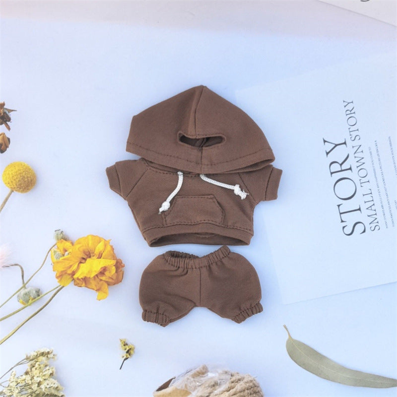 17cm Vinyl Macaron Plush Keychain Labubu Doll with Replacement Hoodie and Pants Set