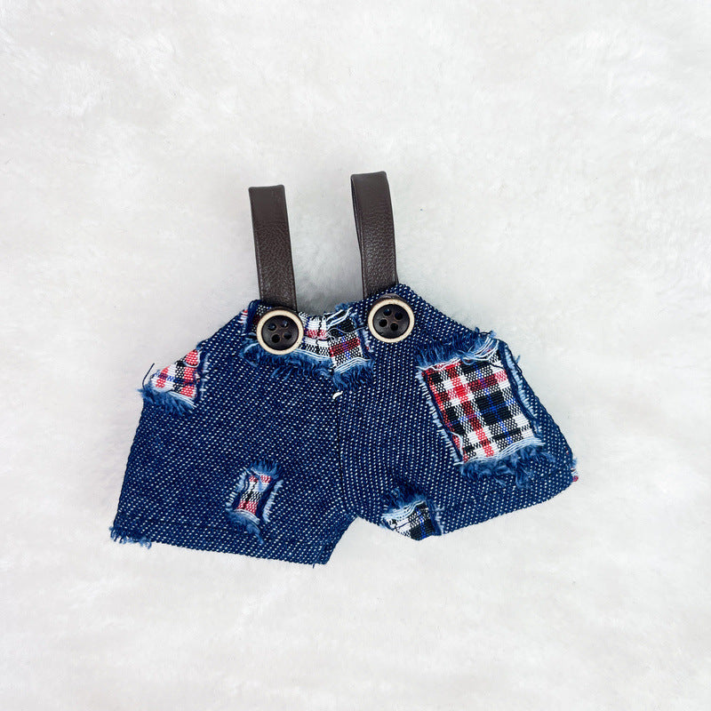 (only-clothes) Only Selling Clothes] 17cm Pendant Blind Box Labubu Doll Clothes Keychain Labubu Plush Doll Denim Clothes Cute