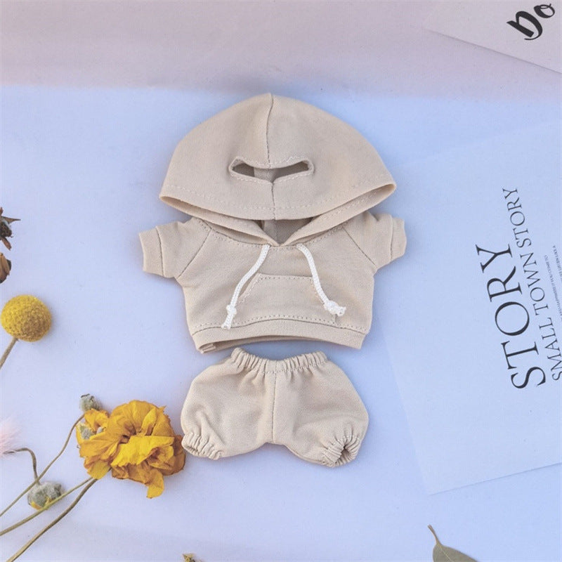 17cm Vinyl Macaron Plush Keychain Labubu Doll with Replacement Hoodie and Pants Set