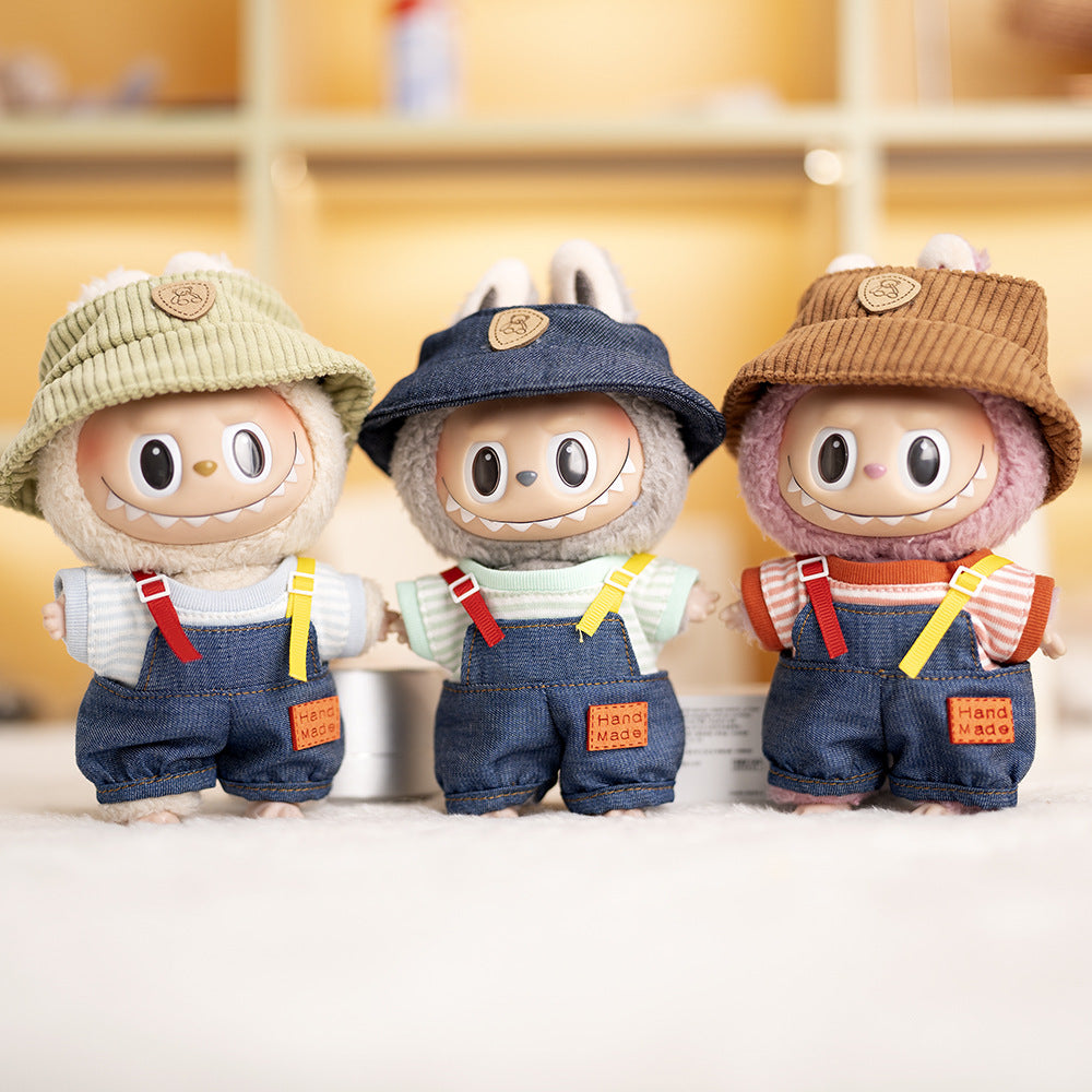 Labubu Plush Doll Clothes T-Shirt with Denim Overalls Labubu Plush Toy Doll Accessories Clothes