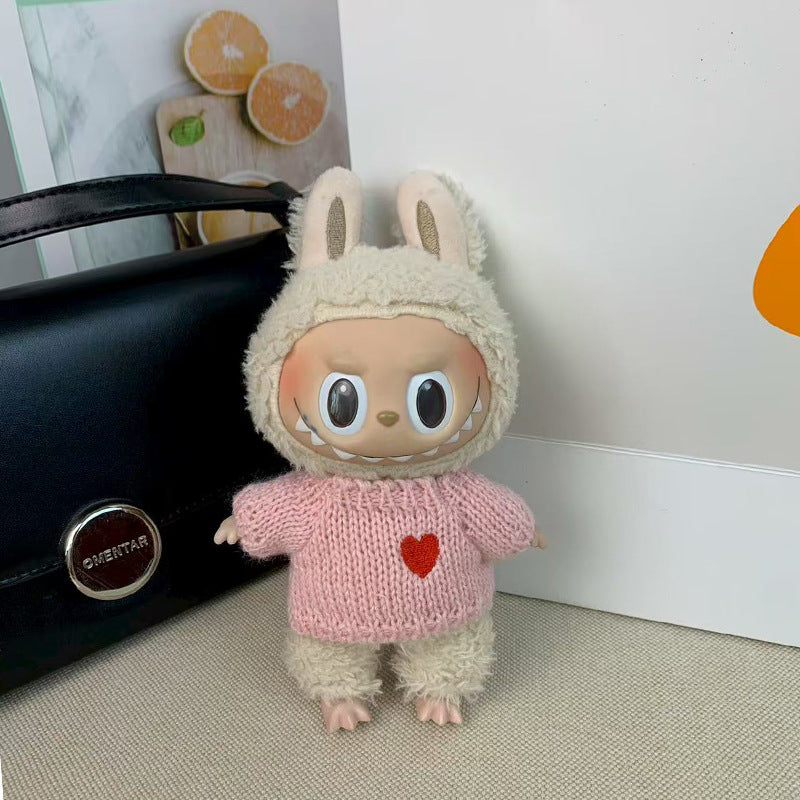(only-clothes) Labubu Baby Clothes Vinyl Doll Knitted Sweater Hat Casual Trendy Outfit (doll not included)