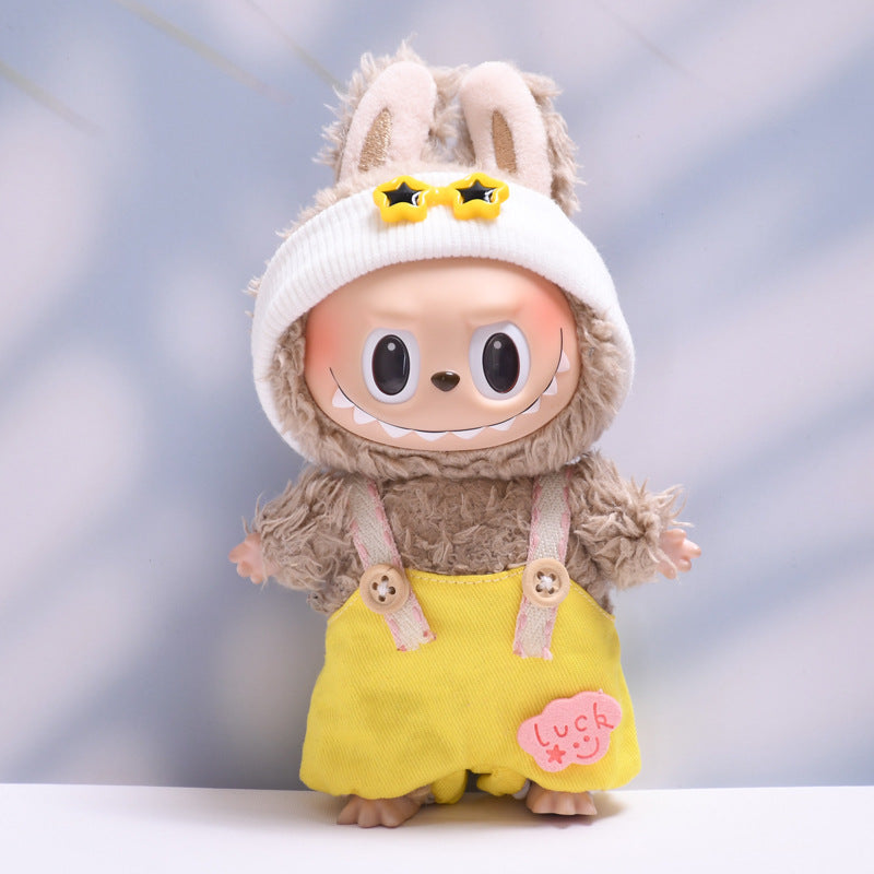 (only-clothes) First and Second Generation Labubu Pendant Luck Overalls Hat Set Labubu Dress-Up Doll Clothes