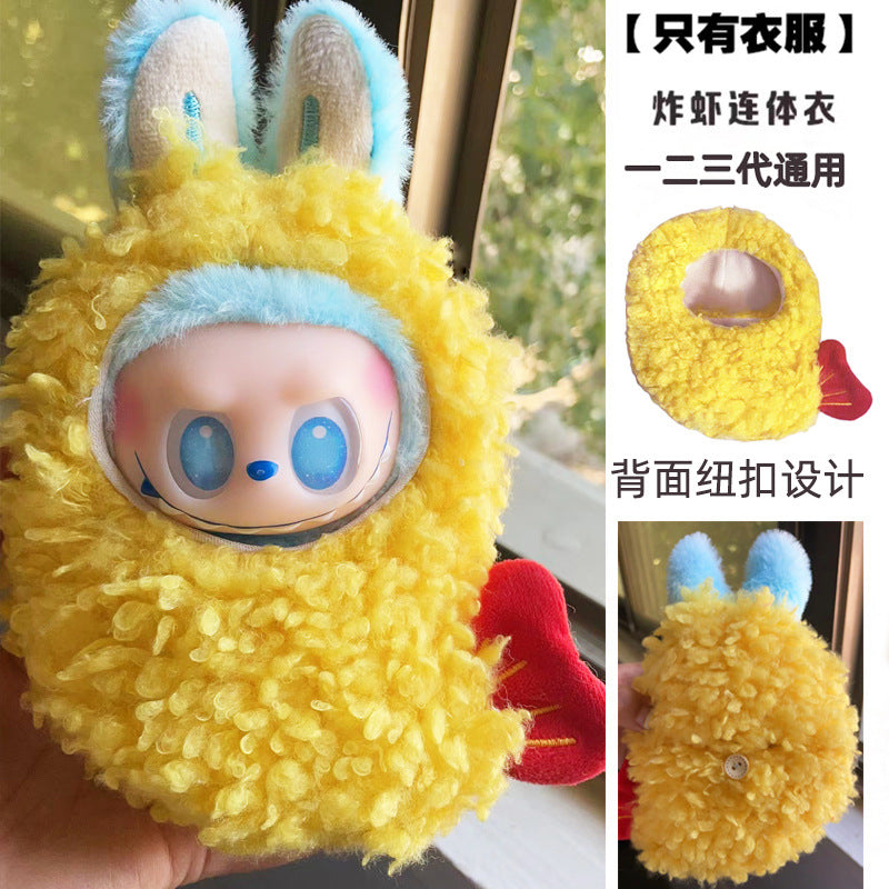 Labubu First Second Third Generation Cockroach Clothes Fried Shrimp Set 10cm Doll Clothes Outfit Labubu Doll Accessories 