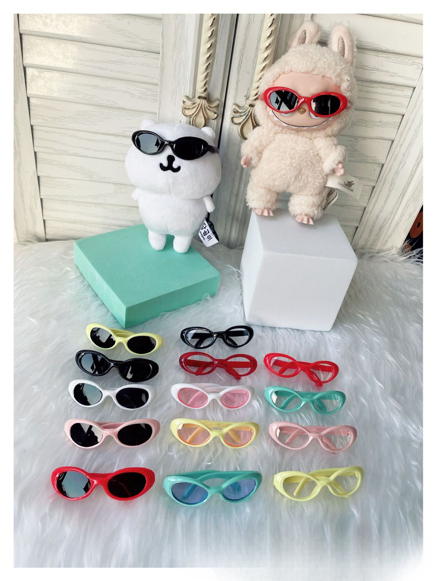 (only-clothes) 6.5cm Small Glasses Labubu Glasses Sunglasses Self-Deprecating Bear Glasses Small Cotton Doll Glasses