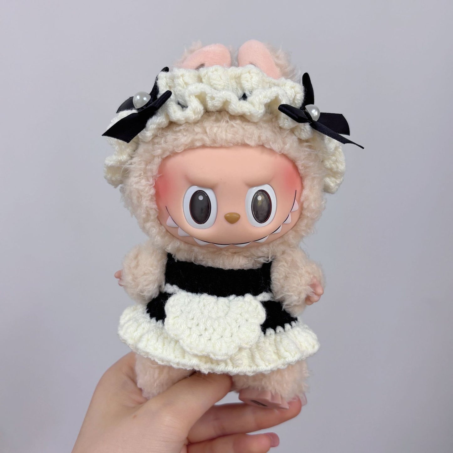 (only-clothes) New Crochet Bubble Mart Doll Clothes Labubu Pendant Maid Outfit Doll Accessories Factory Direct Sale
