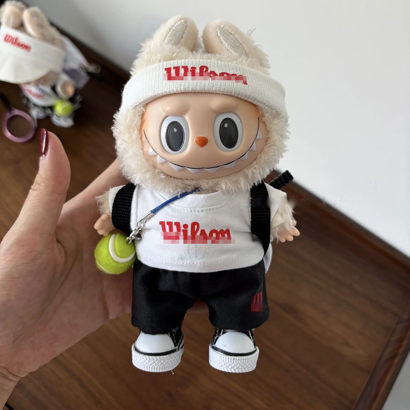 (Only-Clothes) Labubu Vinyl Doll Handmade Automobiles Curtain Cloth Tennis Clothing Doll Clothes 17cm Doll One, Two, Three Generation Sports Suit