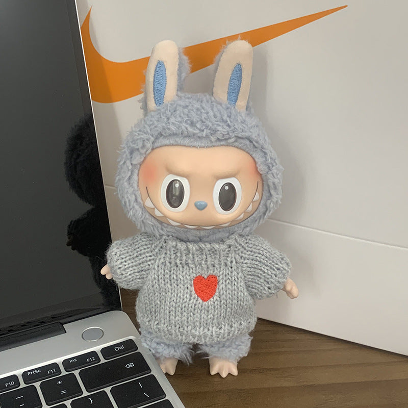 (only-clothes) Labubu Baby Clothes Vinyl Doll Knitted Sweater Hat Casual Trendy Outfit (doll not included)
