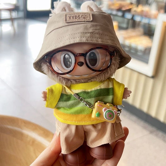 (only-clothes) First, Second, and Third Generation Labubu Summer T-Shirt Dress-Up Fisherman Hat Clothes Hot-Selling Standing Dress-Up Pendant Accessories