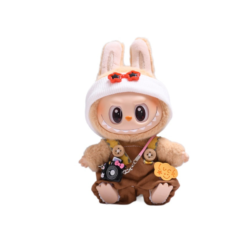 (only-clothes) First and Second Generation Labubu Pendant Luck Overalls Hat Set Labubu Dress-Up Doll Clothes