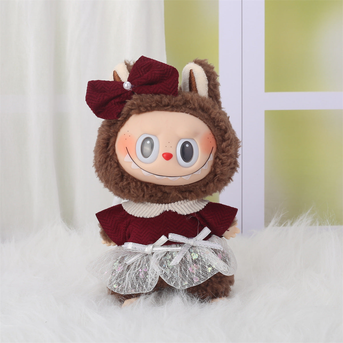 (only-clothes) First and Second Generation Labubu Clothing Accessories Labubu Sitting Doll Heart Sweater Bear Ear Hat Set
